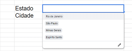 Lista Suspensa Condicionada no Google Planilhas 7 Lista suspensa criada