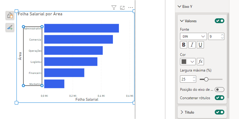 Opções de formatação sendo exibidas ao selecionar um elemento.