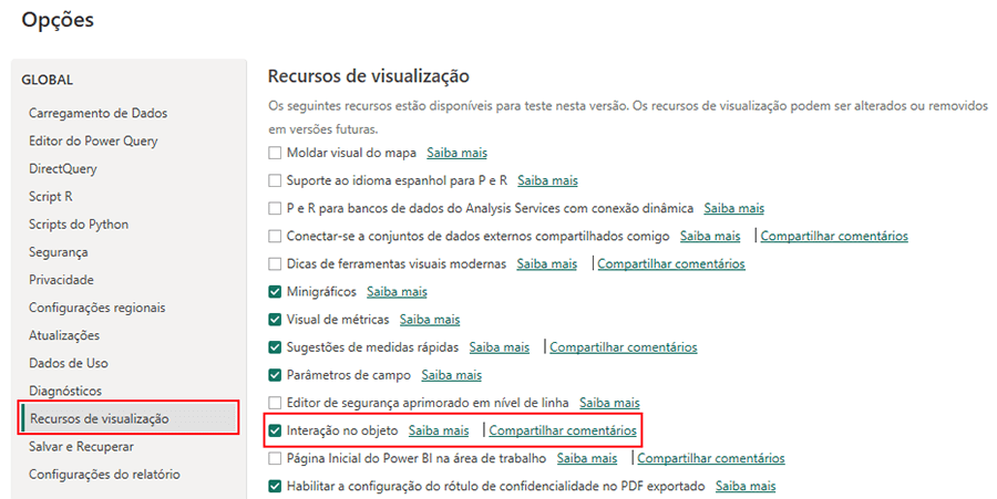 Novo Layout da Guia Relatório Power BI – Novidades Power BI 2 Interação no objeto