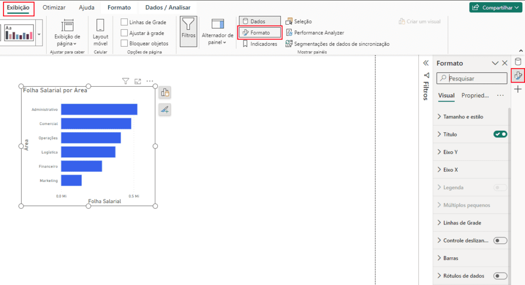 Novo Layout da Guia Relatório Power BI – Novidades Power BI 8 Exibindo a guia de formatação