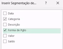 selecionar as categorias para segmentação