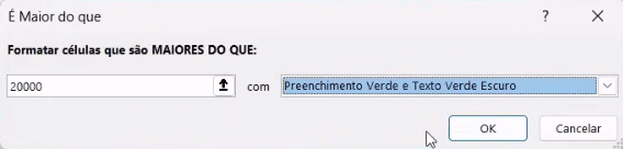 Formatação condicional maior do que