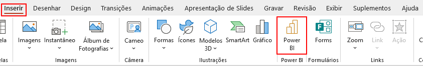 Inserindo suplemento do Power BI