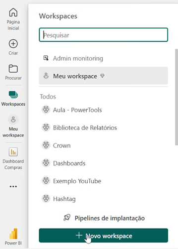 3 Formas de Apresentar Dashboards no Power BI 14 Criar novo workspace
