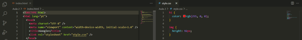 Visualizando o código HTML e CSS