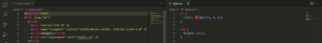 Curso de Introdução ao HTML e CSS – Criando Página do Google 27 Visualizando o código HTML e CSS