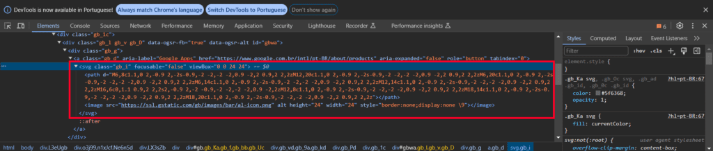 Curso de Introdução ao HTML e CSS – Criando Página do Google 31 ícone com os pontinhos