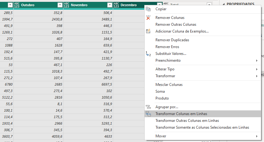 Transformar Colunas em Linhas