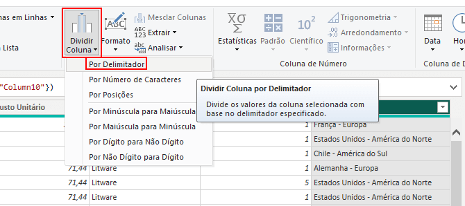 Dividir Coluna > Por Delimitador