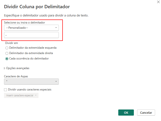 Definindo o delimitador