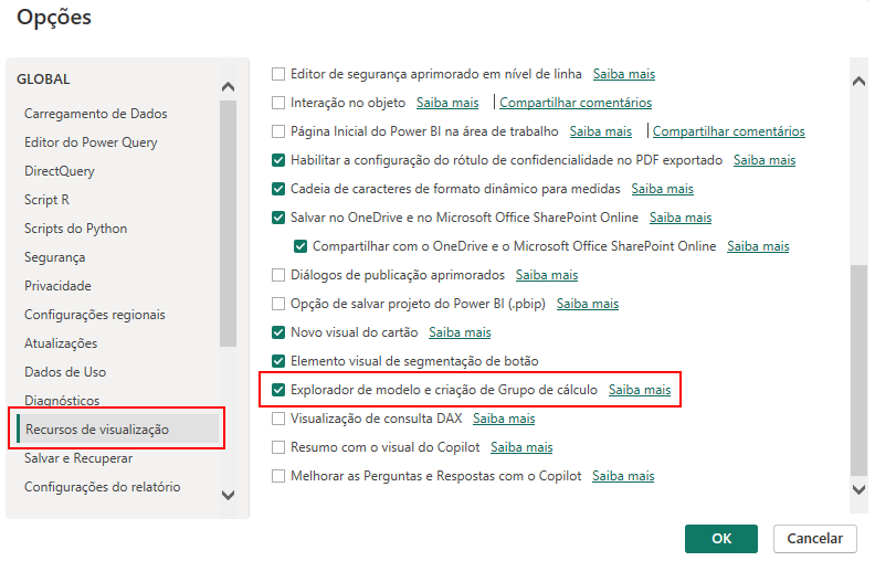 Explorador de modelo e criação de Grupo de cálculo