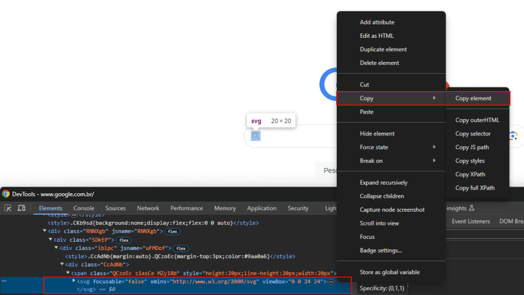 Curso de Introdução ao HTML e CSS – Criando Página do Google 76 Copy Element