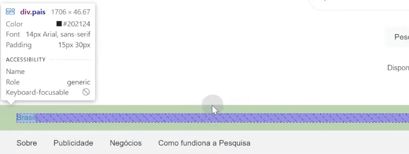 Curso de Introdução ao HTML e CSS – Criando Página do Google 52 Padding do rodapé