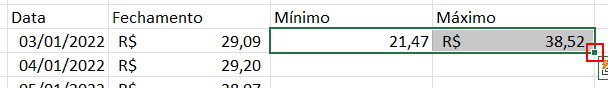 Replicando o mínimo e máximo para todas as linhas da tabela