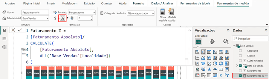 Visualizando o Faturamento %