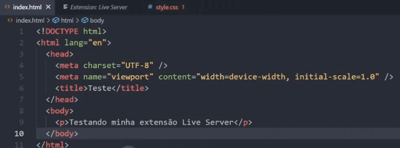 Criando código teste pro Live Server