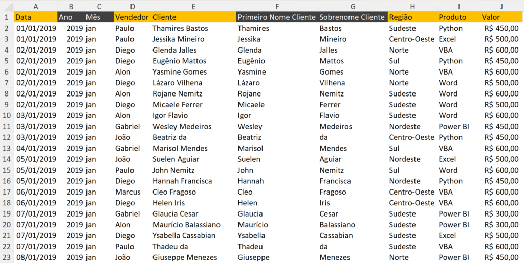 Base de Dados no Excel