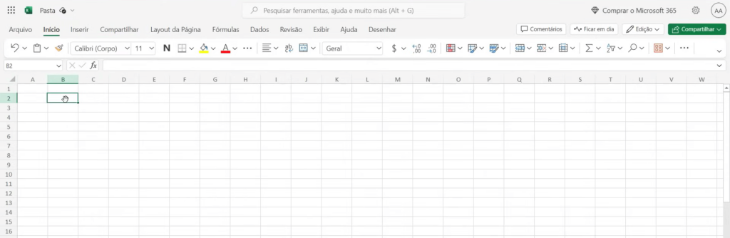 planilha em branco do Excel