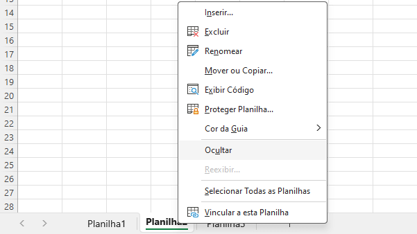 Ocultando planilhas