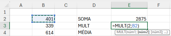 Multiplicação entre um número e uma referência de célula