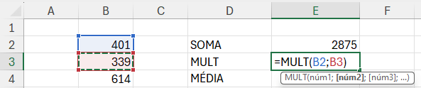 Multiplicação entre duas referências de células