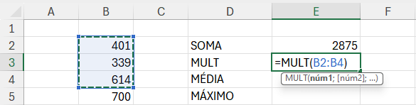 Multiplicação entre um intervalo de células