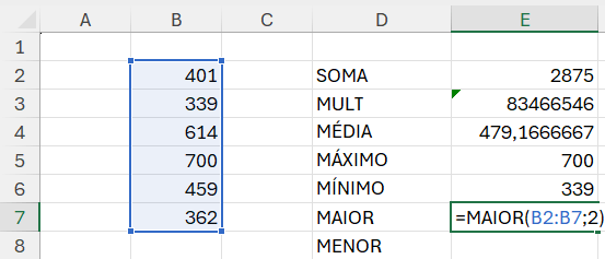 Maior no Excel