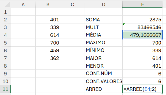 Arredondamento no Excel