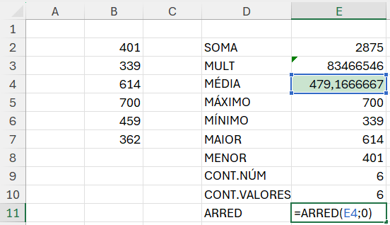 Arredondamento no Excel