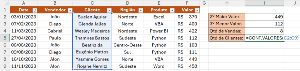 Curso Básico de Excel 2024 – Aprenda Tudo Sobre Excel 85 Quantidade de Clientes Cadastrados
