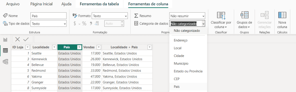 Gráfico de Mapa Não Funciona Corretamente no Power BI - Como Resolver? 17 Formatação de Colunas no Power BI