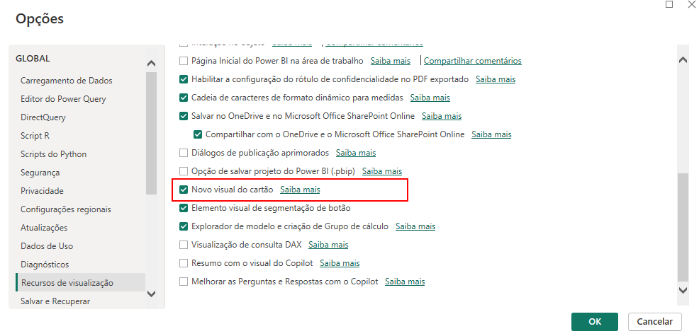 Como Habilitar o Cartão Novo no Power BI