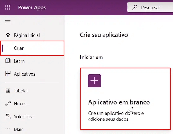 Aplicativo de Cadastro com Selfie – Power Apps 1 Aplicativo em branco