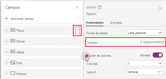Aplicativo de Cadastro com Selfie – Power Apps 21 remover campos