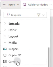Aplicativo de Cadastro com Selfie – Power Apps 27 Inserindo a opção camera
