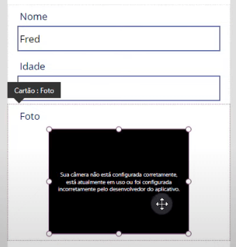 Aplicativo de Cadastro com Selfie – Power Apps 29 Quadro preto da função câmera