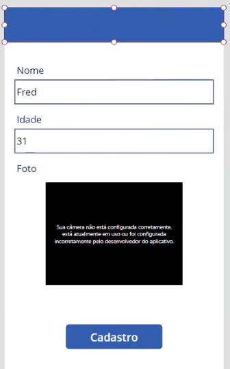 Aplicativo de Cadastro com Selfie – Power Apps 41 Ajustando o retângulo na tela