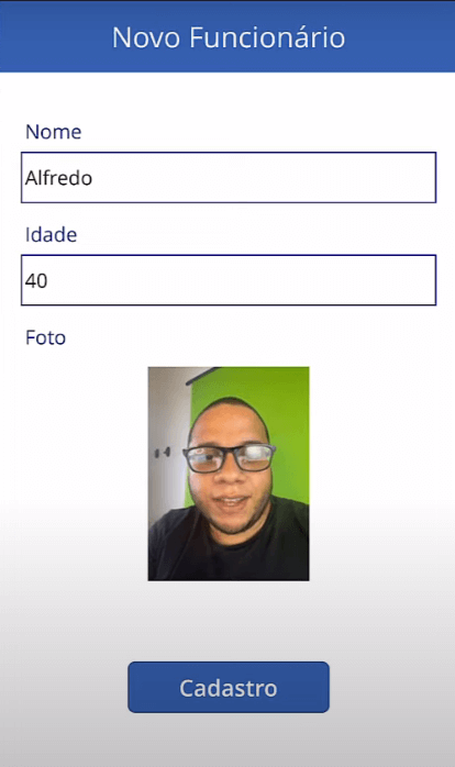 Aplicativo de Cadastro com Selfie – Power Apps 51 Aplicativo em execução