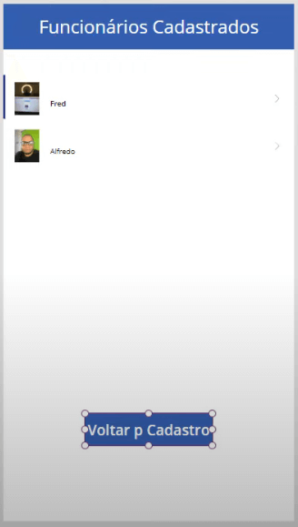 Aplicativo de Cadastro com Selfie – Power Apps 59 Adicionando botão voltar