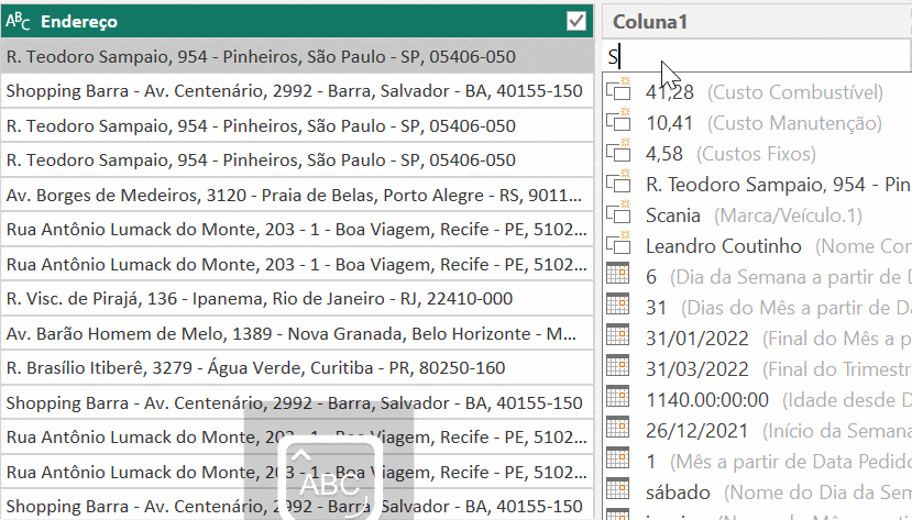 Criando coluna de exemplo