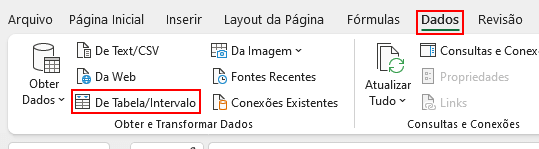 Como Automatizar Tarefas com Power Query no Excel 2 Tabela/Intervalo na guia Dados
