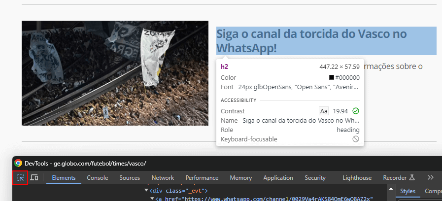 Inspecionando elemento título