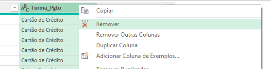 Remover coluna no Power Query