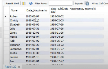 Função date_sub