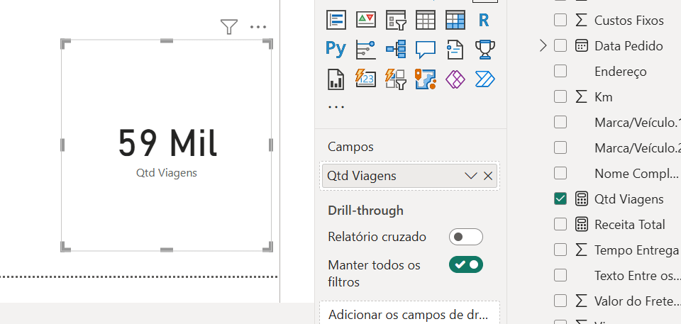Cartão mostrando a quantidade de viagens