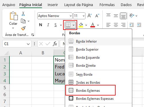 bordas externas