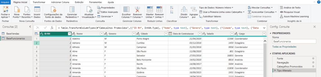Abrindo a segunda tabela no power query