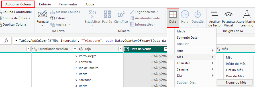 Criando as colunas de datas