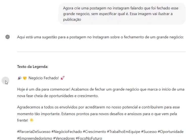Postagens em Redes Sociais com ChatGPT