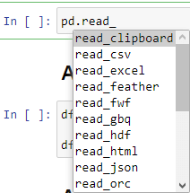lista das funções de leitura disponíveis para o Pandas